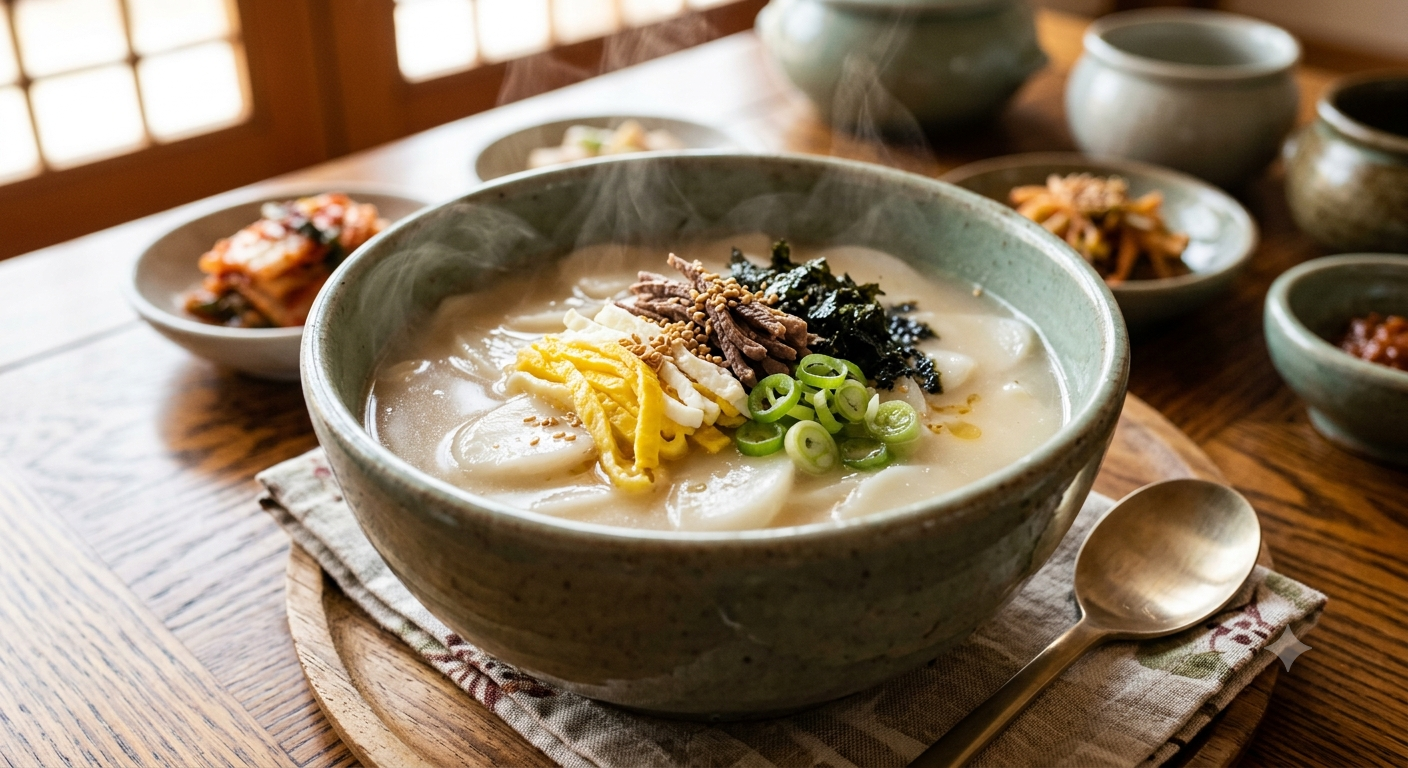 Tteokguk: Comforting Korean Sliced Rice Cake Soup in Savory Beef Broth